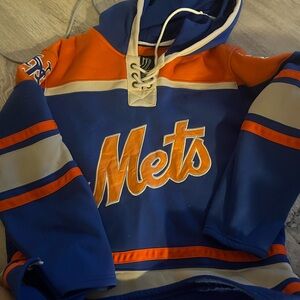 Mets Hooded Varsity Bomber Jacket - Blue & Orange